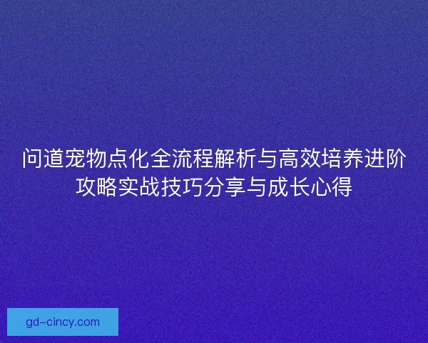 问道宠物点化全流程解析与高效培养进阶攻略实战技巧分享与成长心得